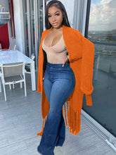 Long Sleeve Solid Color Tassel Cardigan